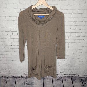 \Women's Tunic Sweater Taupe Brown Pockets Boutique Medium Long Sleeve Top Shirt